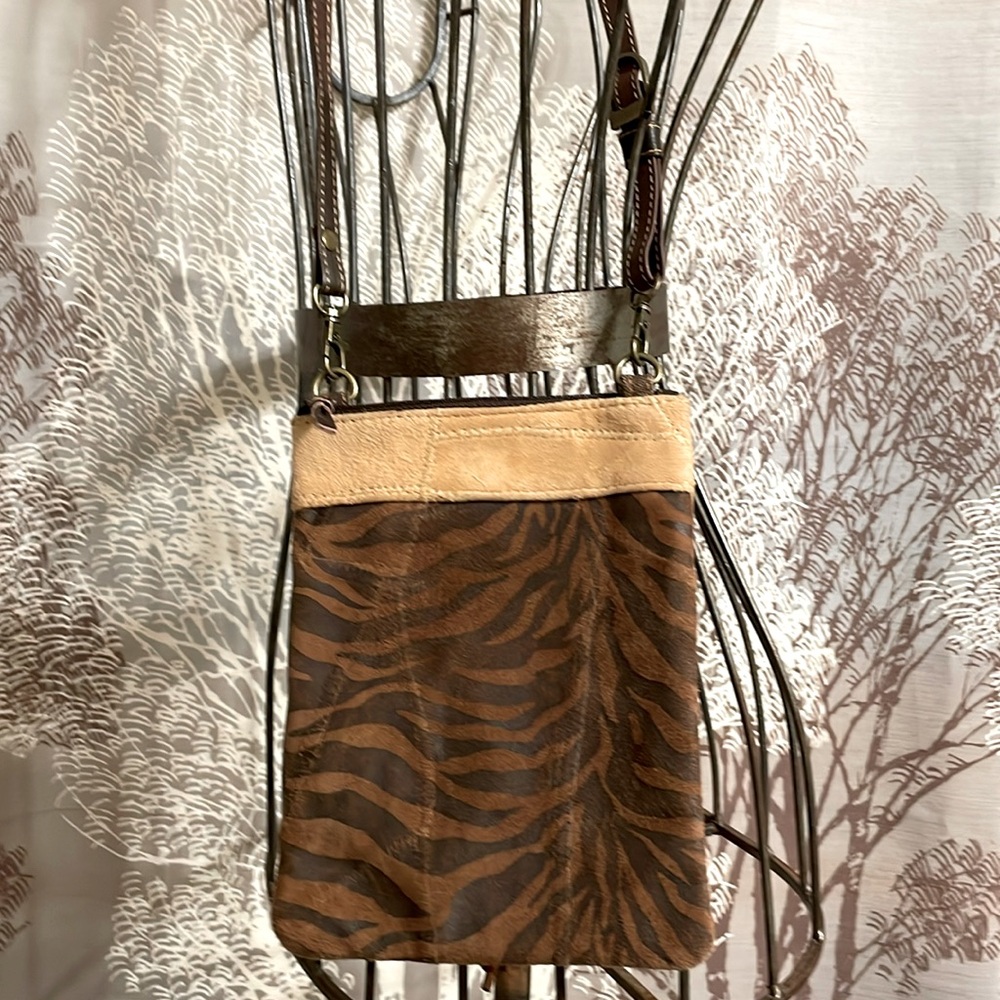 New Vaan & Co. Upcycled Leathers Brown Animal Print Patchwork Women's Handbag